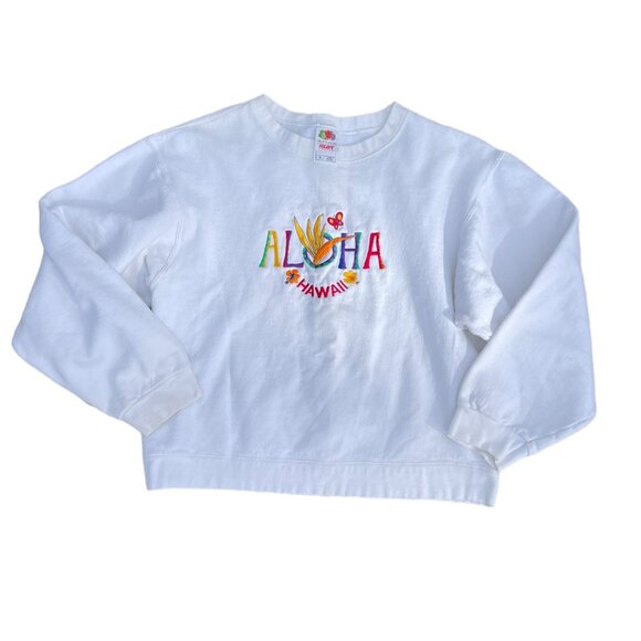 VTG Hawaii Aloha Bright Embroidered Cropped Crewneck Sweater - Picture 4 of 11